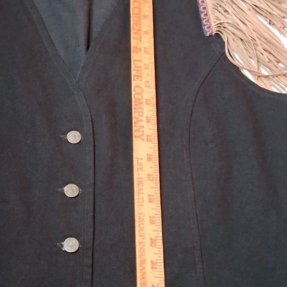 Vintage Western Wear Vest Women XL Wanted Beads Beautiful Fringe Black Denim USA - Picture 6 of 15